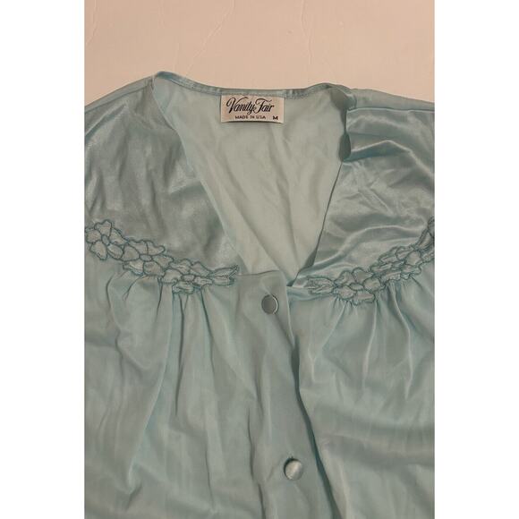 1970s Vanity Faire Azure‎ Mist Blue Medium Short Sleeve Top Pants Pajama Set NWT - Picture 6 of 10